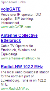 Ads on .tel to the right of the main listing.
